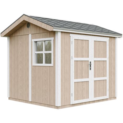 Casetta da giardino di qualità premium 5,9 m² - H252x250x294 cm - Costruzione in pannelli LP Smartside - Con pavimento e Tegole Bituminose - Timbela M913A-TERRA BROWN