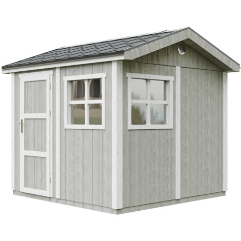 Casetta da giardino di qualità premium 5,9 m² - H252x250x294 cm - Costruzione in pannelli LP Smartside - Con pavimento e Tegole Bituminose - Timbela M913-TUNDRA GREY