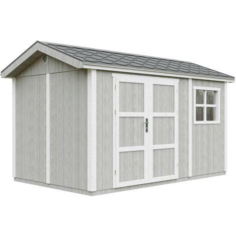 Casetta da giardino di qualità premium 8,68 m² - H252x250x412 cm - Costruzione in pannelli LP Smartside - Con pavimento e Tegole Bituminose - Timbela M914A-TUNDRA GREY