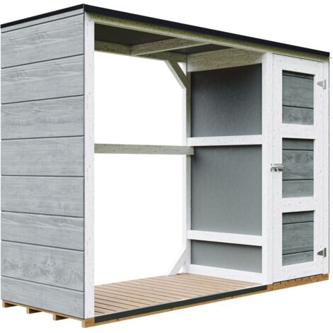 Legnaia da esterno - 75 x 217 x H159 cm - Casetta per attrezzi e legna 1,09 m² + 0.53 m² - TIMBELA M981 - CAVERN STEEL (1/5)