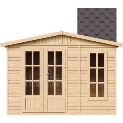 Casetta da giardino 6m2 - 332x222xA232 cm - Casetta in legno da giardino - Capanno in legno - Studio giardino - con tegole bituminose marrone - TIMBELA M334FB+H334FBBROWN