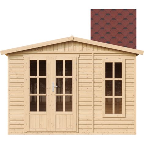Casetta da giardino 6m2 - 332x222xA232 cm - Casetta in legno da giardino - Capanno in legno - Studio giardino - con tegole bituminose rosse - TIMBELA M334FB+H334FBRED