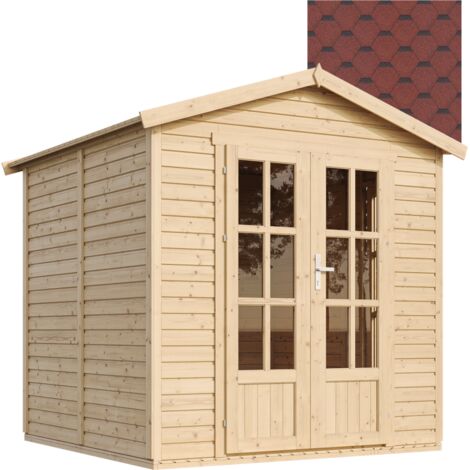 Ufficio in legno da giardino con tegole bituminose di colore rosso W233xD222xH233cm, Cabina da giardino, Capanno giardino chiudibile, Home office, Studio giardino TIMBELA M351FB (1/5)