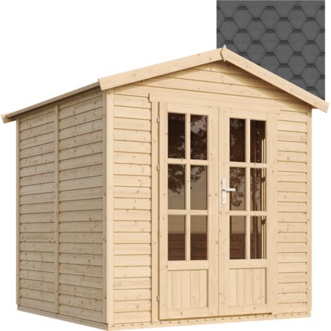 Ufficio in legno da giardino con tegole bituminose di colore nero W233xD222xH233cm, Cabina da giardino, Capanno giardino chiudibile, Home office, Studio giardino TIMBELA M351FB
