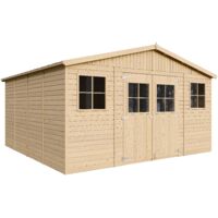 Casa da giardino in legno naturale H246x418x420 cm/16 m²- Magazzino esterno con finestre - Capanno da giardino - Bici, Deposito attrezzi e rimessa TIMBELA M330
