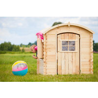 TIMBELA M505 Casetta in legno con pavimento in legno - Casetta da giardino per bambini per uso esterno - H145 x 105 x 130 cm, 1,1 m² - Beige