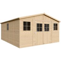 Casa da giardino in legno naturale A246x418x520 cm/20 m²- Magazzino esterno con finestre - Capanno da giardino - Bici, Deposito attrezzi e rimessa TIMBELA M333