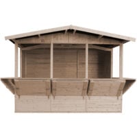 Capanno in Legno, Capanno Espositore in Legno, Chiosco in legno da giardino per bar, CINQUE FINESTRE esterne H232x336x263 cm/6 m2 Stand di vendita con bancone, TIMBELA M150B