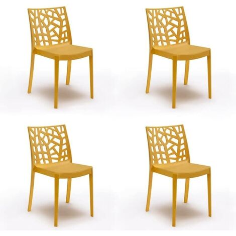 GLOUPIE Set 4 Sedie Matrix In Polipropilene Senape, Dim. 55x47x82 Cm,Peso 4 Kg,Per Interno Ed Esterno,Made In Italy,Impilabili (1/5)