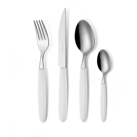 GLOUPIE Set 24 Posate Light Bianco Per 6 Persone in Acciaio Inox e Manico In ABS Made In Italy Lavabili In Lavastoviglie (1/5)