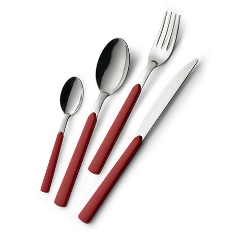 GLOUPIE Set 24 Posate Loft Rosso Per 6 Persone in Acciaio Inox e Manico In ABS Made In Italy Lavabili In Lavastoviglie (1/5)