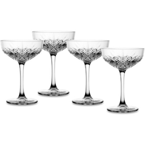Set 4 Coppe Champagne Serie Timeless in Vetro Trasparente Con Decoro Geometrico 27 cl