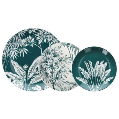 Servizio Piatti Da Tavola 18 Pezzi In Porcellana Con Motivo Floreale Bianco E Blu Palm Beach