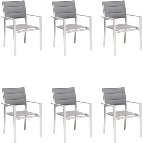 GLOUPIE Set 6 Poltrone Da Esterno Alamos In Alluminio Verniciato Bianco, Impilabile, L 57 x P 58 x H 86 Cm, Seduta In Textilene (1/5)