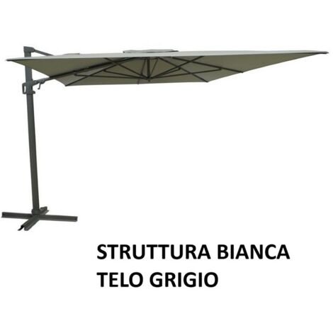 Ombrellone Da Giardino Retrattile 3x4 Metri Con Struttura In Alluminio Bianco E Telo In Poliestere Grigio Chiaro Next