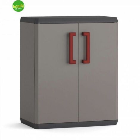 Armadio Basso Per Interni Ed Esterni In Resina Con 2 Ripiani Linea Quadra Grigio H 90 Cm