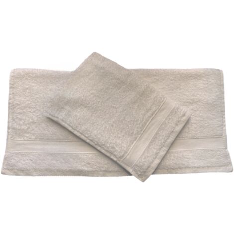 GLOUPIE Set 2 Asciugamani Bagno Viso E Bidet In 100% Spugna Di Puro Cotone In Tinta Unita Dal Color Tortora