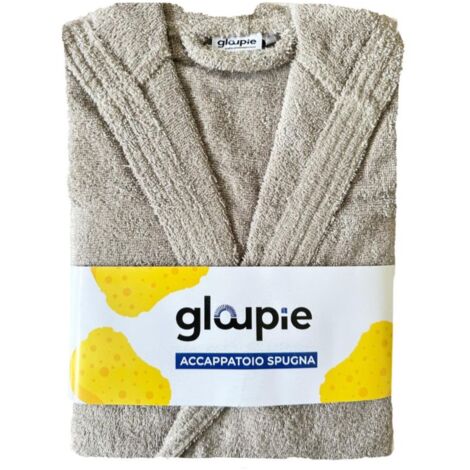 GLOUPIE Accappatoio Unisex In 100% Spugna Di Puro Cotone In Tinta Unita Dal Color Tortora Taglia XXL (1/5)