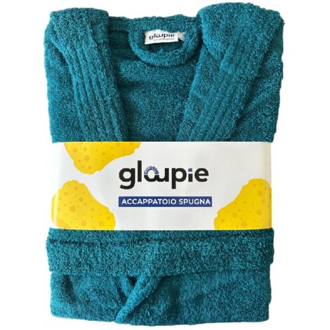 GLOUPIE Accappatoio Unisex In 100% Spugna Di Puro Cotone In Tinta Unita Dal Color Ottanio Taglia M