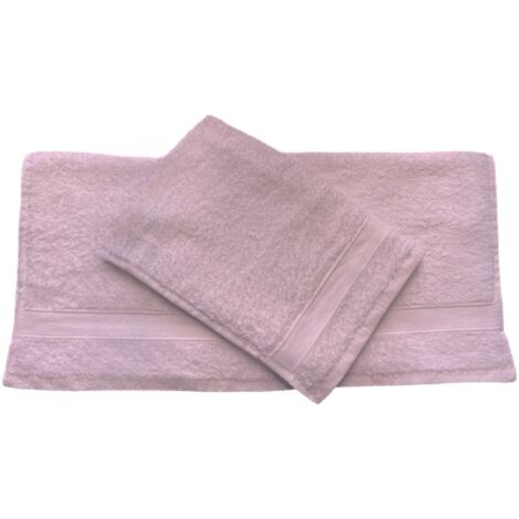GLOUPIE Set 2 Asciugamani Bagno Viso E Bidet In 100% Spugna Di Puro Cotone In Tinta Unita Dal Color Malva (1/5)