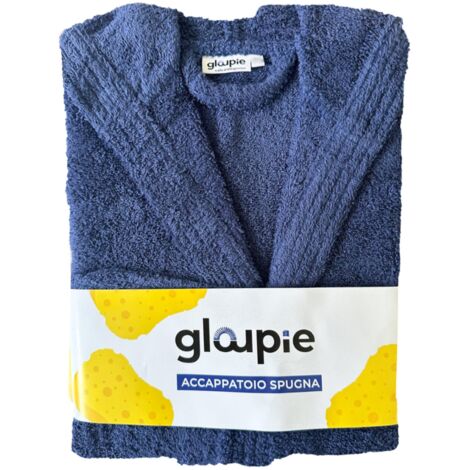 GLOUPIE Accappatoio Unisex In 100% Spugna Di Puro Cotone In Tinta Unita Dal Color Blu Navy Taglia XXL (1/5)