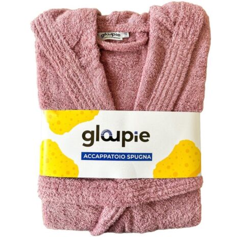 GLOUPIE Accappatoio Unisex In 100% Spugna Di Puro Cotone In Tinta Unita Dal Color Malva Taglia M (1/5)