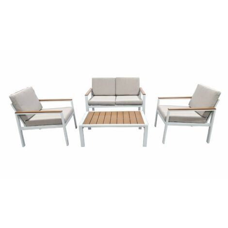 GLOUPIE Salotto da Giardino Santa FE 4 Posti, in Alluminio Verniciato Bianco, Divano,Poltrone Con Ambi Cuscini e Tavolino (1/5)