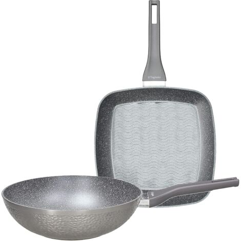 Set 2 Pezzi Padella Wok 28 Cm + Grill 28x28 Cm Della Linea Grancucina Deep Moon