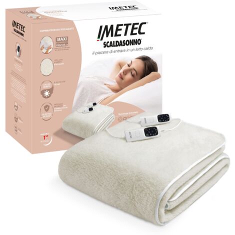 Imetec Scaldasonno Adapto maxi coprimaterasso matrimoniale 195 x 165 cm, Basso consumo, Riscaldamento rapido, Temperatura personalizzata, 100% lana e merino, Doppio comando, 6 temperature
