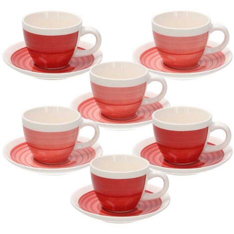 Set 6 tazzine da caffè con piattino pompei stoneware rosso