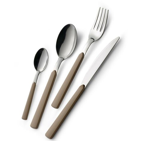 GLOUPIE Set 24 Posate Loft Nocciola Per 6 Persone in Acciaio Inox e Manico In ABS Made In Italy Lavabili In Lavastoviglie (1/5)