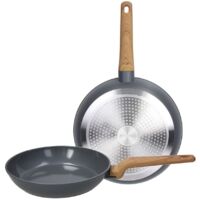 Set 2 Padelle Da 24 e 28 Cm In Alluminio Antiaderente Ad Alto Spessore Grigio Con Maniglie Antiscivolo