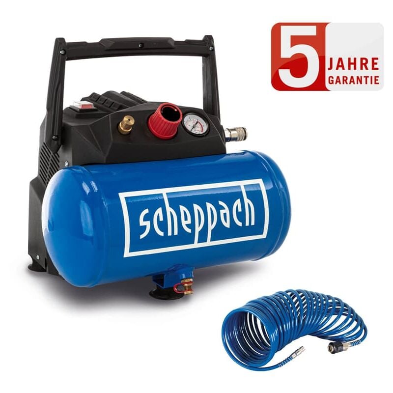 Scheppach Kompressor HC06 ölfrei 6L 8bar 1200W + 5 m Sprialschlauch