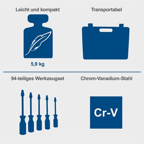 Scheppach Werkzeugkoffer TB100 94-tlg. Kunststoffkoffer Werkzeug Chrom-Vanadium
