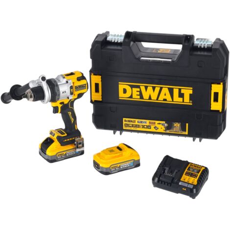 Dewalt – Akku-Schlagbohrschrauber 18V – 2x 5,0 Ah Powerstack Akkus – Bürstenloser Motor – Drehmoment 169 Nm – Mit Schnellladegerät und Zusatzhandgriff (1/5)