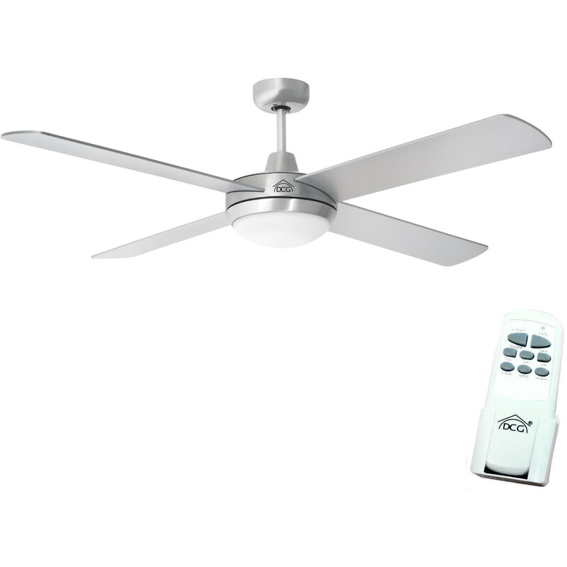 Dcg Ve40 Ventilatore Da Soffitto 4 Pale Minima Rumorosita' Con Portalampada Incluso Attacco E27 - Telecomando In Dotazione Per Accensione Regolazione Velocita'Larghezza Pale 130cm (Singola Pala 50cm)