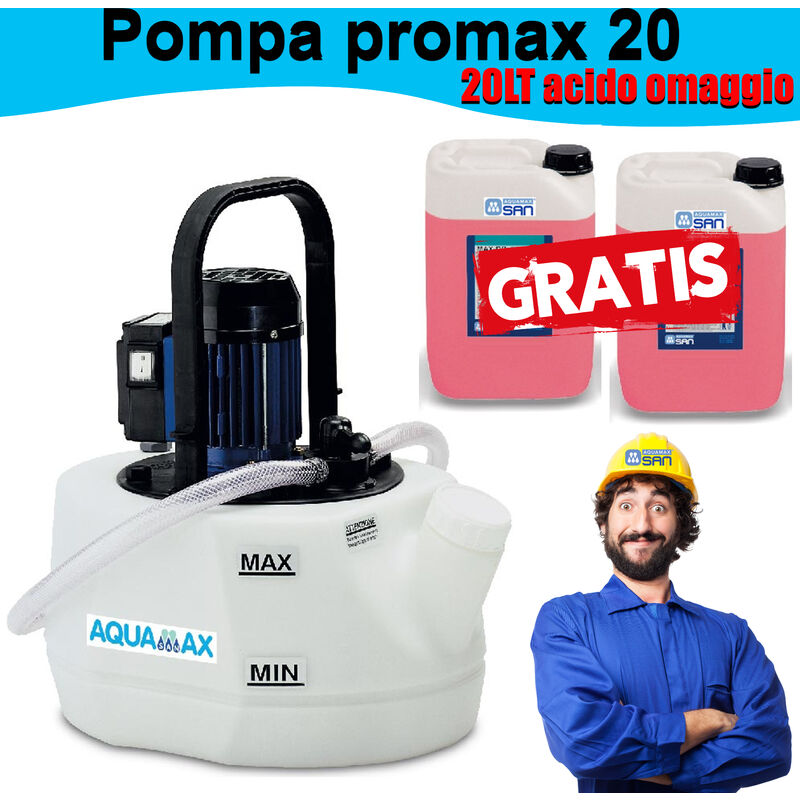 Aquamax POMPA PROMAX 20 DISINCROSTANTE PER PULIZIA IMPIANTO CALDAIA SERPENTINO NUOVA 