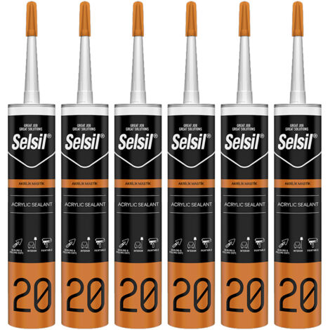 6x Sigillante Multiuso Silicone Acrilico Bianco Verniciabile 310ml , Ottimo Per Supporti Porosi, Muro, Legno, Cartongesso Resistente all'acqua