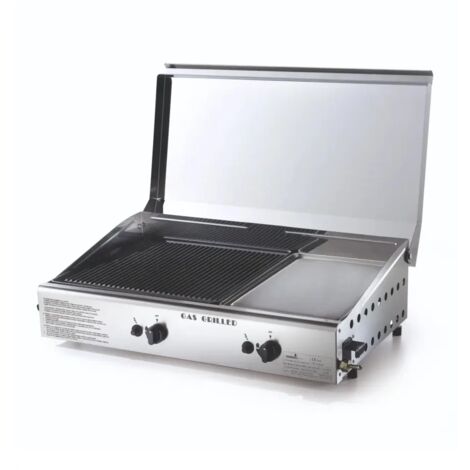 barbecue a gas ompagrill con plancha doppia e coperchio 2 bruciatori 71,5x44x24 cm