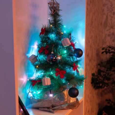 KOZii - Sapin de Noël KOZii, 60cm, avec sa guirlande LED connectée (3,5m), multimode d'éclairage, synchronisation musicale - KSL60RVBM