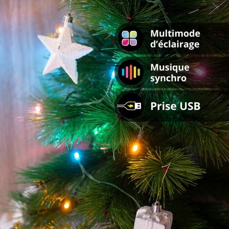 KOZii - Sapin de Noël KOZii, 60cm, avec sa guirlande LED connectée (3,5m), multimode d'éclairage, synchronisation musicale - KSL60RVBM