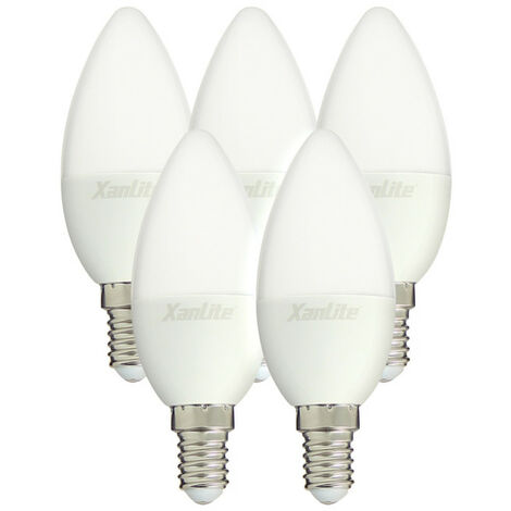 Xanlite – Ampoules LED flamme E14 5,5W (40W éq.) – 470 lumens – Blanc neutre 4000K – Lot de 5 – PACK5EV470FCW