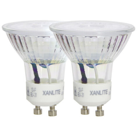 Lot de 2 ampoules LED spots au culot GU10, 5W cons. (50W eq.), lumière blanche chaude