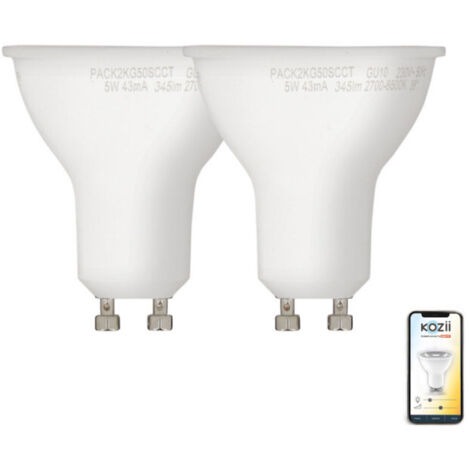 Pack de 2 Ampoules LED connectées KOZii, multi-blancs (2700 à 6500 kelvins), GU10 Spot 5W cons. Variation de luminosité (1/7)