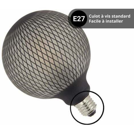Ampoule Déco LED Filament, Aspect Point Noir, G125, culot E27, 6W cons.  1800K Blanc Chaud