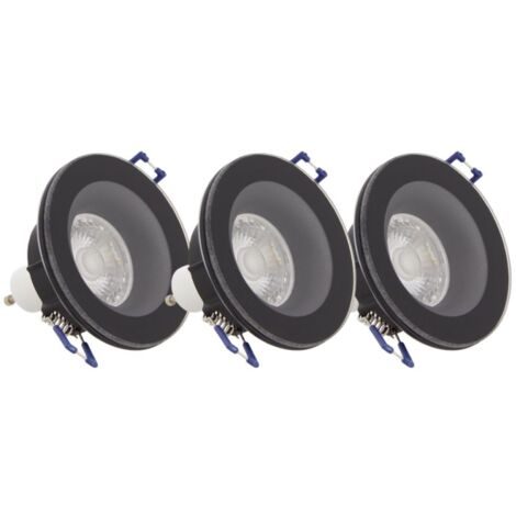 Lot 3 Spots GU10 Cons.4W Eq.40W 4000K Rond Noir IP44