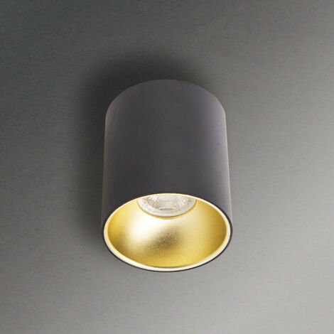 Xanlite - Plafonnier rond noir et or en saillie, ampoule incluse, culot GU10, 345 Lumens, conso. 5W (eq. 50W), 2700 K, Blanc chaud - PL50RLNO