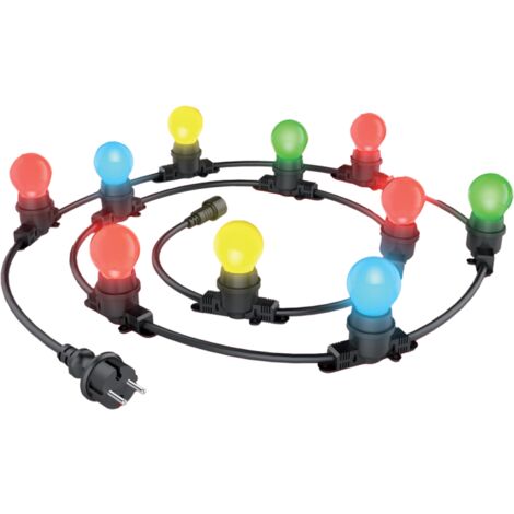 Xanlite – Guirlande lumineuse d'extérieur extensible 5m avec 10 ampoules RVB E27 – IP44 pour extérieur – 12W – GRL5230VBP45RVBJR (1/5)