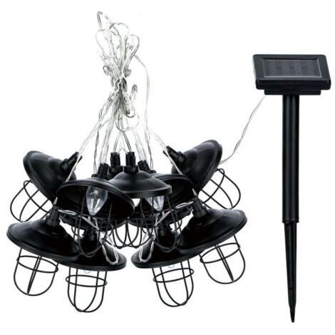 Xanlite – Guirlande lumineuse d'extérieur solaire 5m – 10 boules métal noir – Blanc chaud – IP44 – Autonomie 8h – Détecteur crépusculaire (1/9)