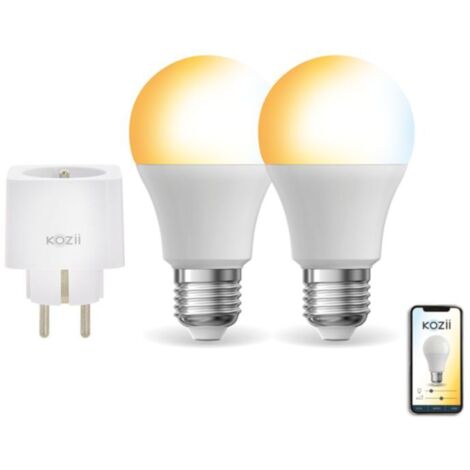 KOZii - Pack de 2 Ampoules LED connectées A60, culot E27, CCT avec prise connectée - KPACK2EE806GCCTPR